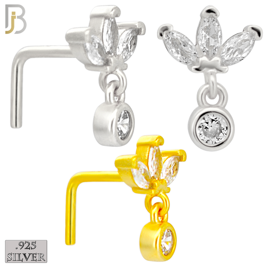 925-NR144L - 925 Silver Nose L Shape - 20g Thickness 3 CZ Marquise  Design (Pack of 6)