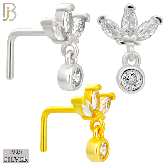 925-NR144L - 925 Silver Nose L Shape - 20g Thickness 3 CZ Marquise  Design (Pack of 6)