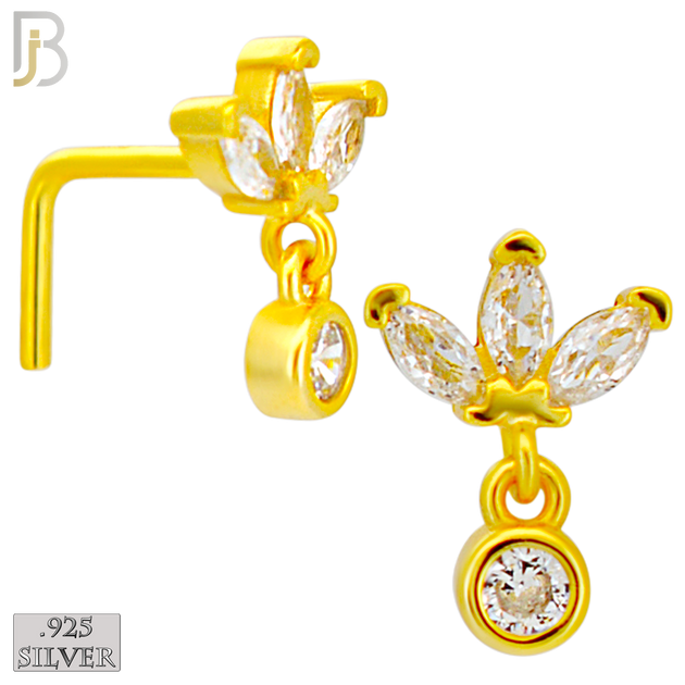 925-NR144L - 925 Silver Nose L Shape - 20g Thickness 3 CZ Marquise  Design (Pack of 6)