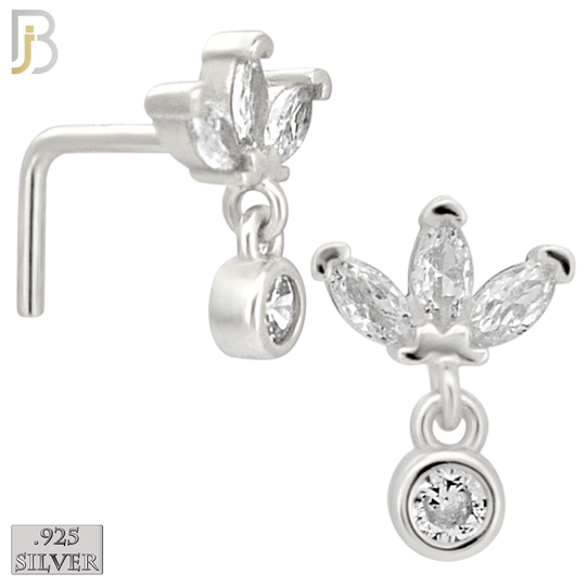 925-NR144L - 925 Silver Nose L Shape - 20g Thickness 3 CZ Marquise  Design (Pack of 6)