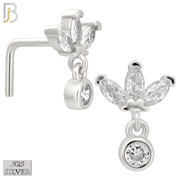 925-NR144L - 925 Silver Nose L Shape - 20g Thickness 3 CZ Marquise  Design (Pack of 6)