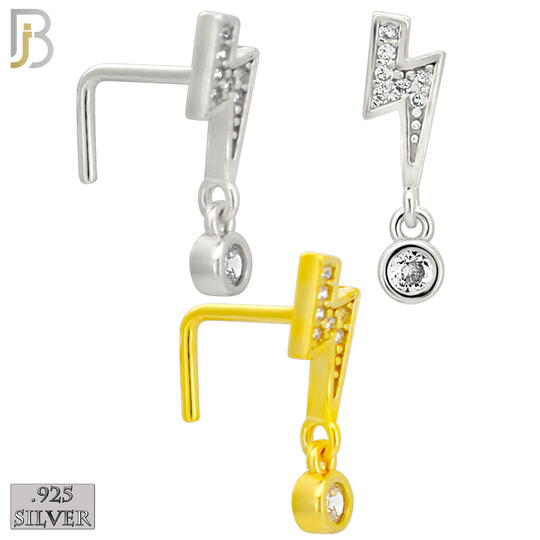 925-NR145L - 925 Silver Nose L Shape - 20g Thickness Lighthing Bolt  Design (Pack of 6)