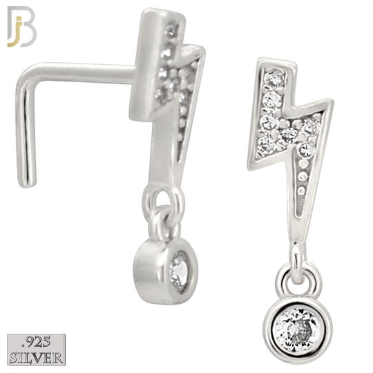 925-NR145L - 925 Silver Nose L Shape - 20g Thickness Lighthing Bolt  Design (Pack of 6)