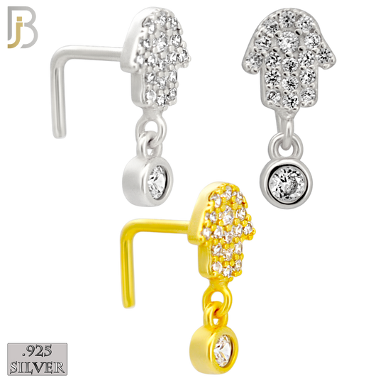 925-NR146L - 925 Silver Nose L Shape - 20g Thickness Hamsa Hand  Design (Pack of 6)