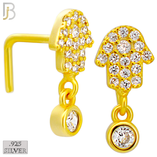 925-NR146L - 925 Silver Nose L Shape - 20g Thickness Hamsa Hand  Design (Pack of 6)