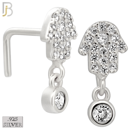 925-NR146L - 925 Silver Nose L Shape - 20g Thickness Hamsa Hand  Design (Pack of 6)
