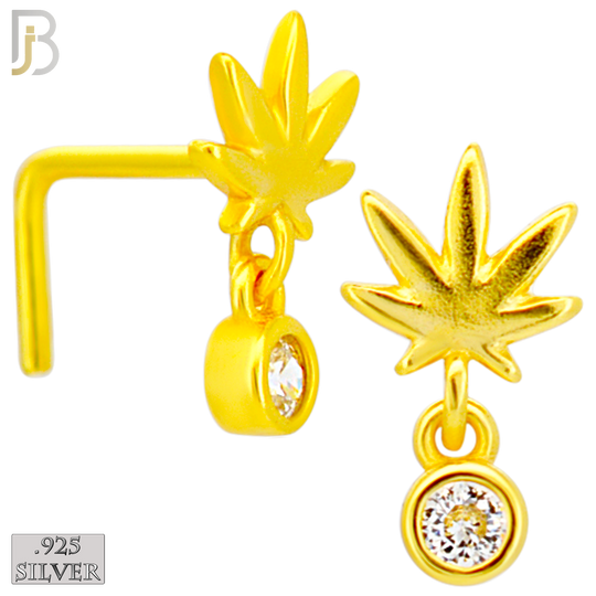 925-NR147L - 925 Silver Nose L Shape - 20g Thickness Weed Leaf Design (Pack of 6)