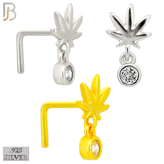 925-NR147L - 925 Silver Nose L Shape - 20g Thickness Weed Leaf Design (Pack of 6)