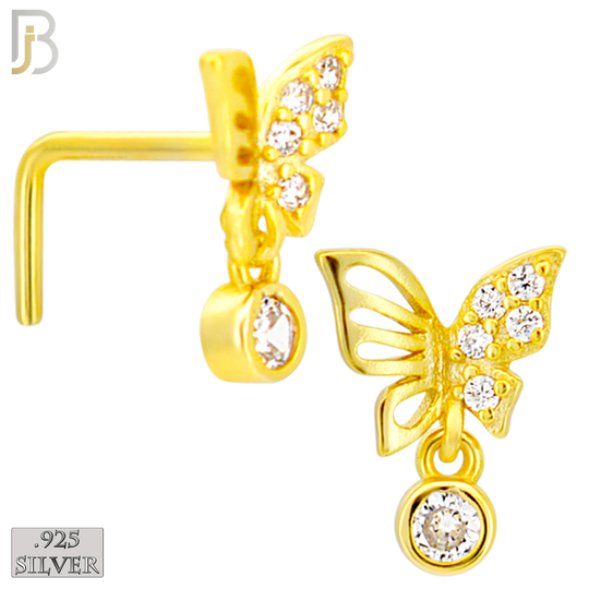 925-NR148L - 925 Silver Nose L Shape - 20g Thickness Half CZ Butterfly Design (Pack of 6)