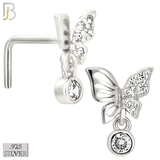 925-NR148L - 925 Silver Nose L Shape - 20g Thickness Half CZ Butterfly Design (Pack of 6)