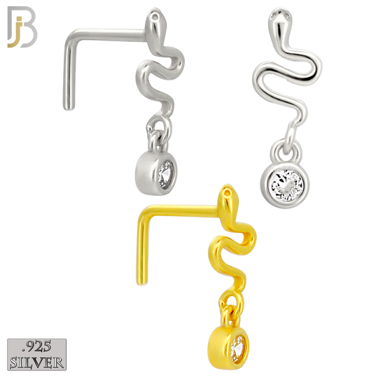 925-NR150L - 925 Silver Nose L Shape - 20g Thickness Snake Design (Pack of 6)