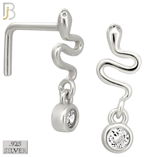 925-NR150L - 925 Silver Nose L Shape - 20g Thickness Snake Design (Pack of 6)