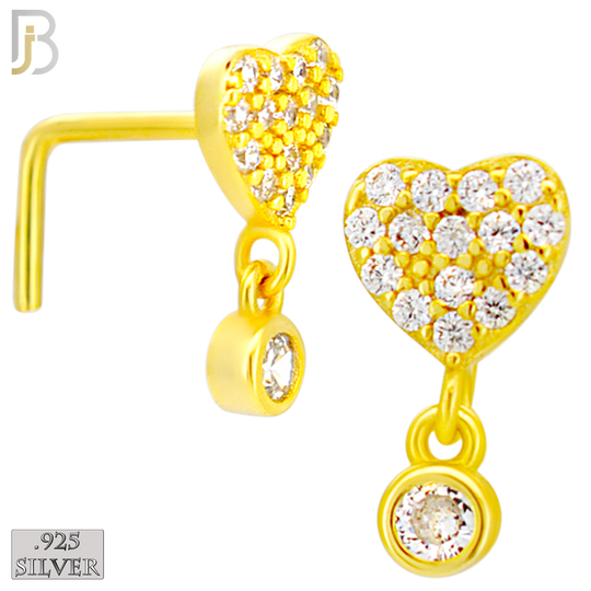 925-NR152L - 925 Silver Nose L Shape - 20g Thickness Full CZ Heart Design (Pack of 6)