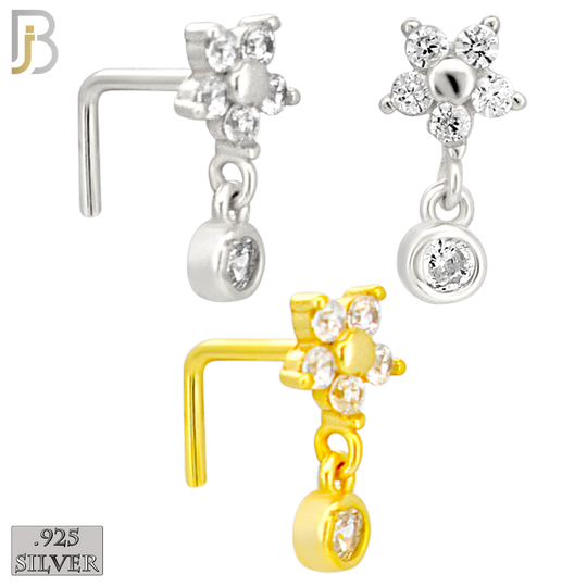925-NR153L - 925 Silver Nose L Shape - 20g Thickness l CZ Flower Design (Pack of 6)