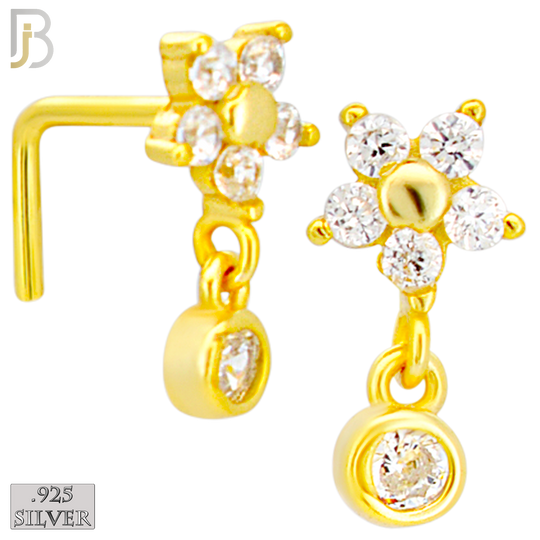 925-NR153L - 925 Silver Nose L Shape - 20g Thickness l CZ Flower Design (Pack of 6)