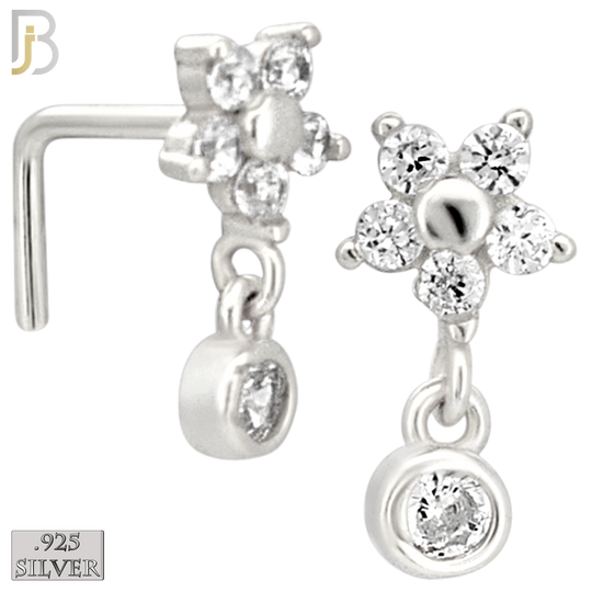 925-NR153L - 925 Silver Nose L Shape - 20g Thickness l CZ Flower Design (Pack of 6)