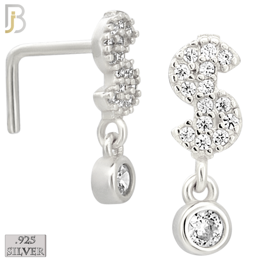 925-NR154L - 925 Silver Nose L Shape - 20g Thickness Dollar Sign Design (Pack of 6)