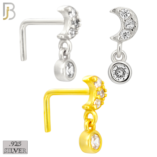 925-NR155L - 925 Silver Nose L Shape - 20g Thickness Moon Sign Design (Pack of 6)