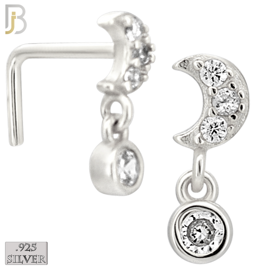 925-NR155L - 925 Silver Nose L Shape - 20g Thickness Moon Sign Design (Pack of 6)