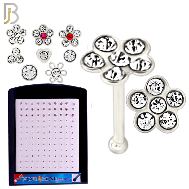 925-PK-NR08BS - 120 pcs, 925 Sterling Silver Nose Bones, 22g Thickness, Assorted Shapes Packages