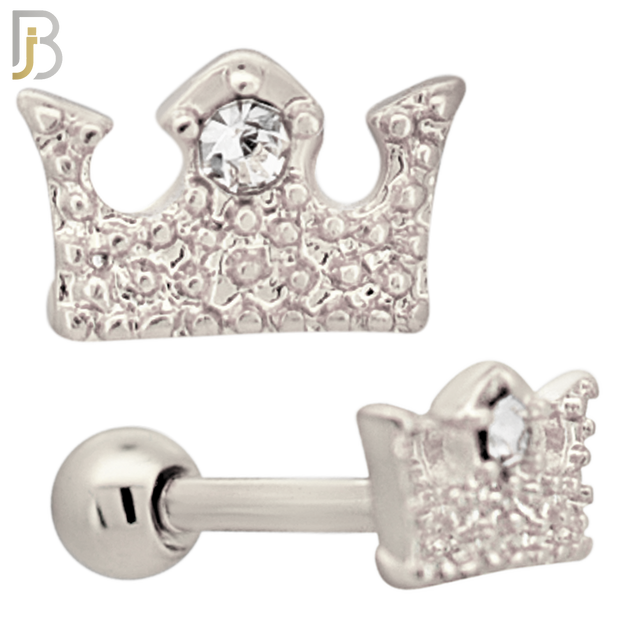 TB111 -  316L Stainless Steel Crown Tragus/Cartilage Barbell (PACK OF 6) image 1