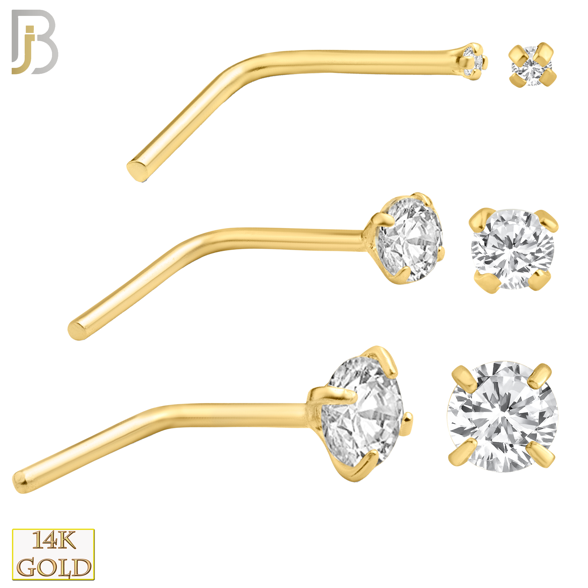 14-NR10CY-22 - 14k Solid Yellow Gold 22g Prong Setting  Round Cubic Zircona L-Shape image 0