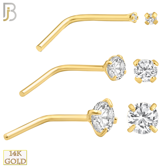 14-NR10CY-22 - 14k Solid Yellow Gold 22g Prong Setting  Round Cubic Zircona L-Shape image 0