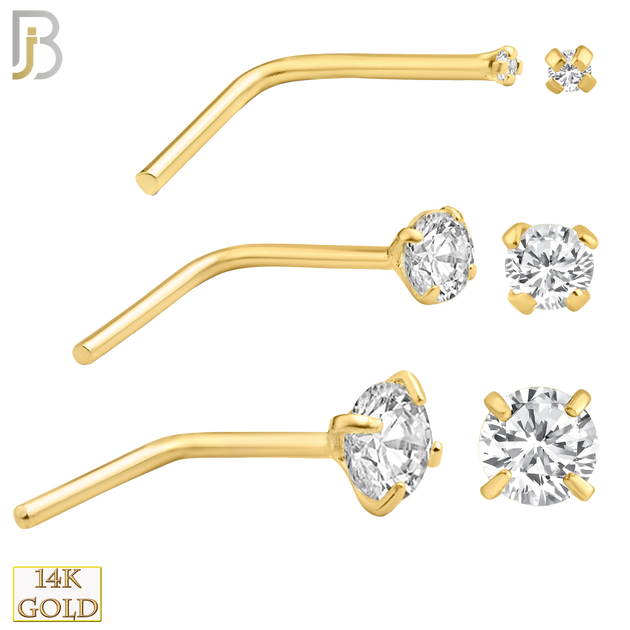 14-NR10CY-22 - 14k Solid Yellow Gold 22g Prong Setting  Round Cubic Zircona L-Shape image 0