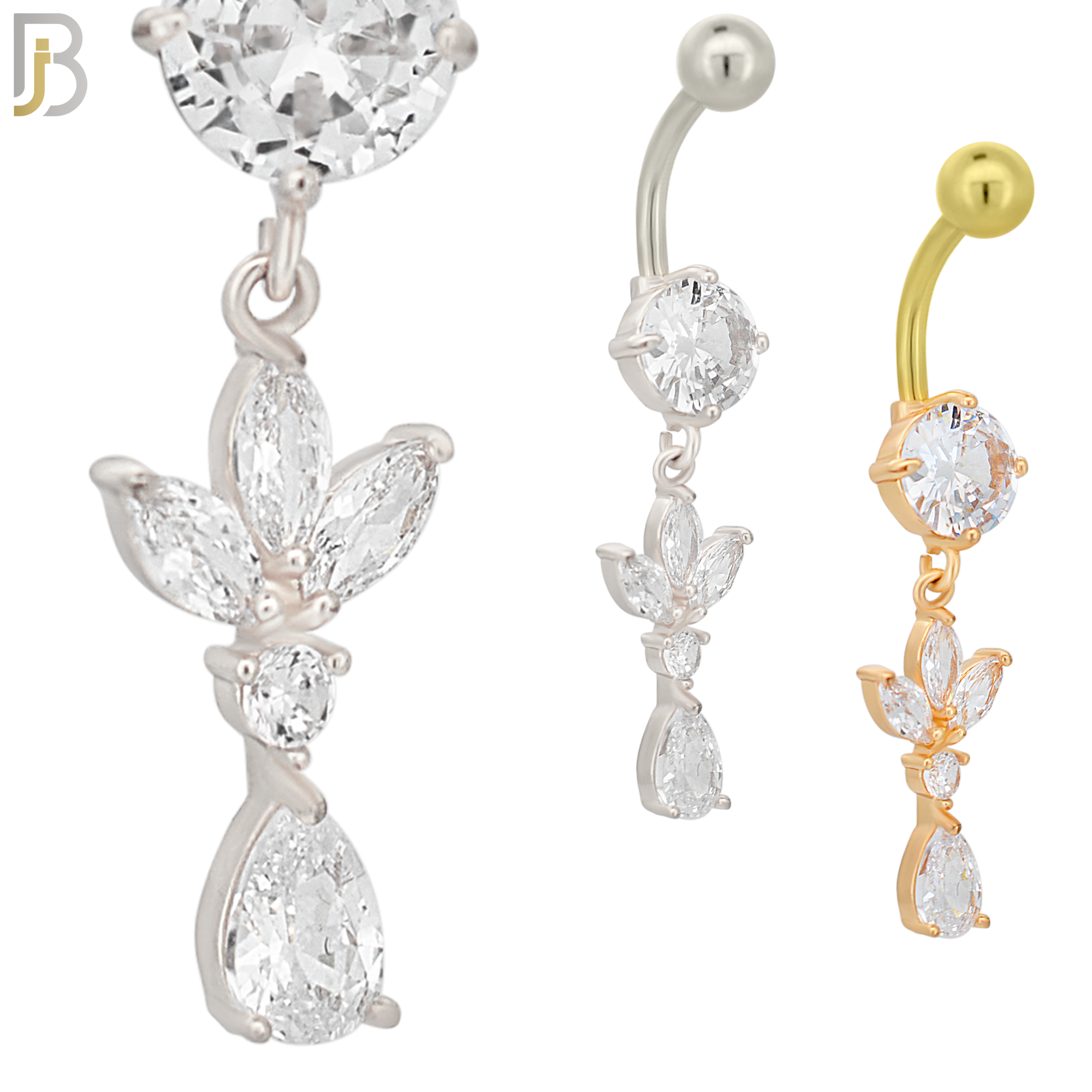 N055 - 316L Stainless Steel Dangling Flower with Teardrop Design Belly Ring with 5mm Screw Ball Top image 0
