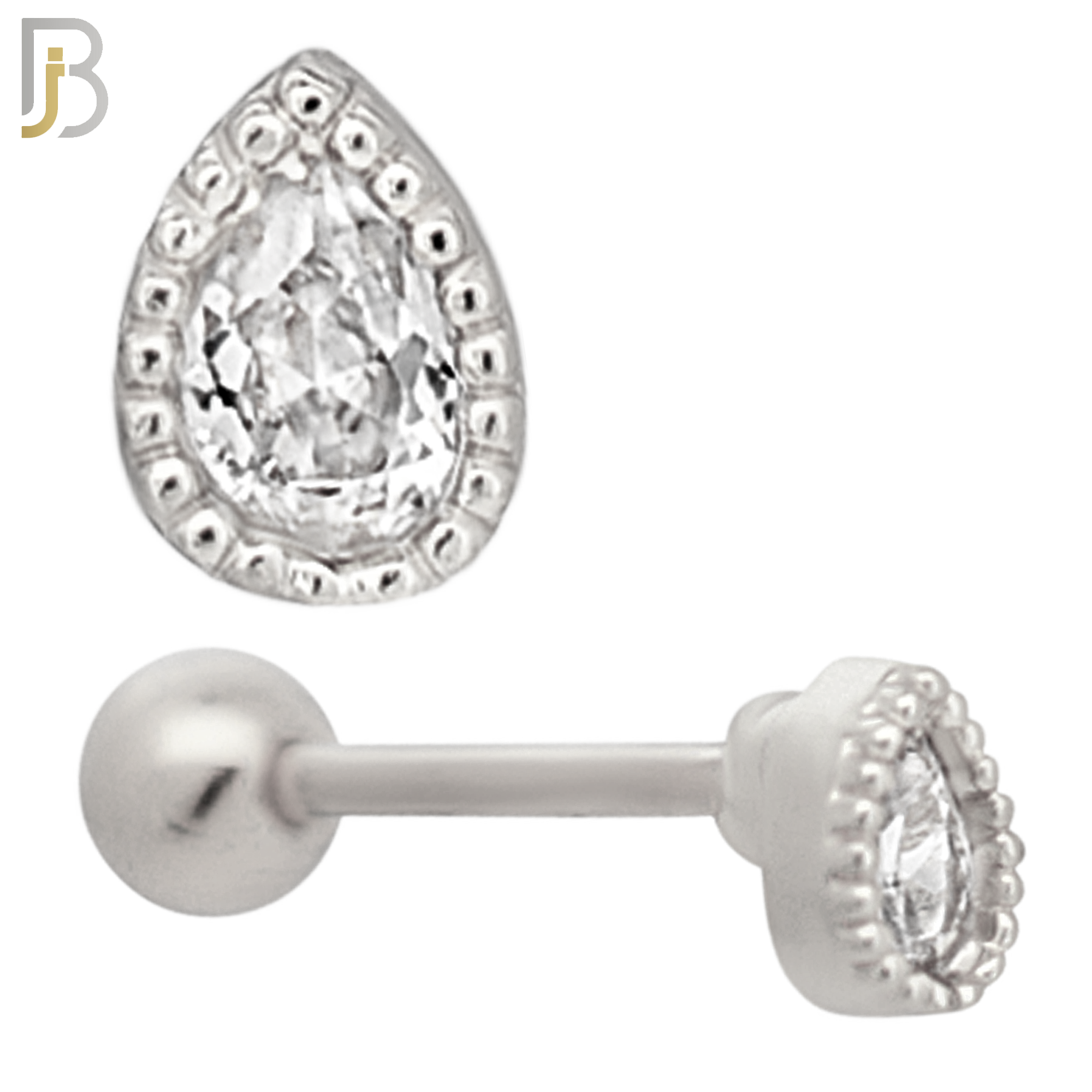 TB06 -316L Surgical Steel Pear Shaped CZ Tragus Barbell Cartilage Piercing Screw Ball (PACK OF 6) image 1