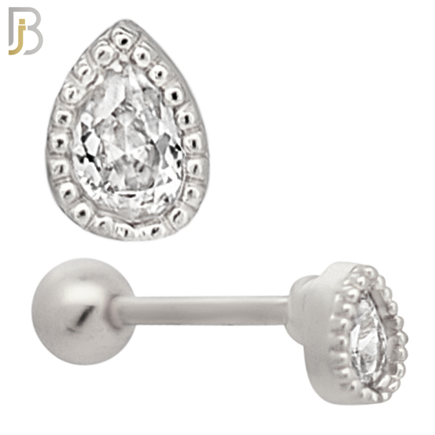TB06 -316L Surgical Steel Pear Shaped CZ Tragus Barbell Cartilage Piercing Screw Ball (PACK OF 6) image 1