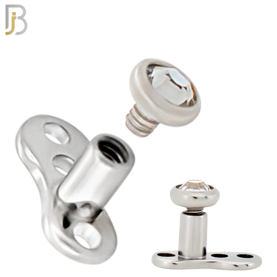 G23-DM03SC - G23 Titanium 14g Anchor with Surgical Steel Clear CZ in Bezel Setting Dermal Top (PACK OF 6) image 3