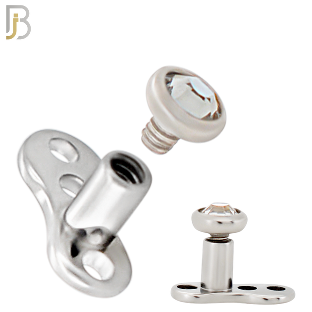 G23-DM03SC - G23 Titanium 14g Anchor with Surgical Steel Clear CZ in Bezel Setting Dermal Top (PACK OF 6) image 3