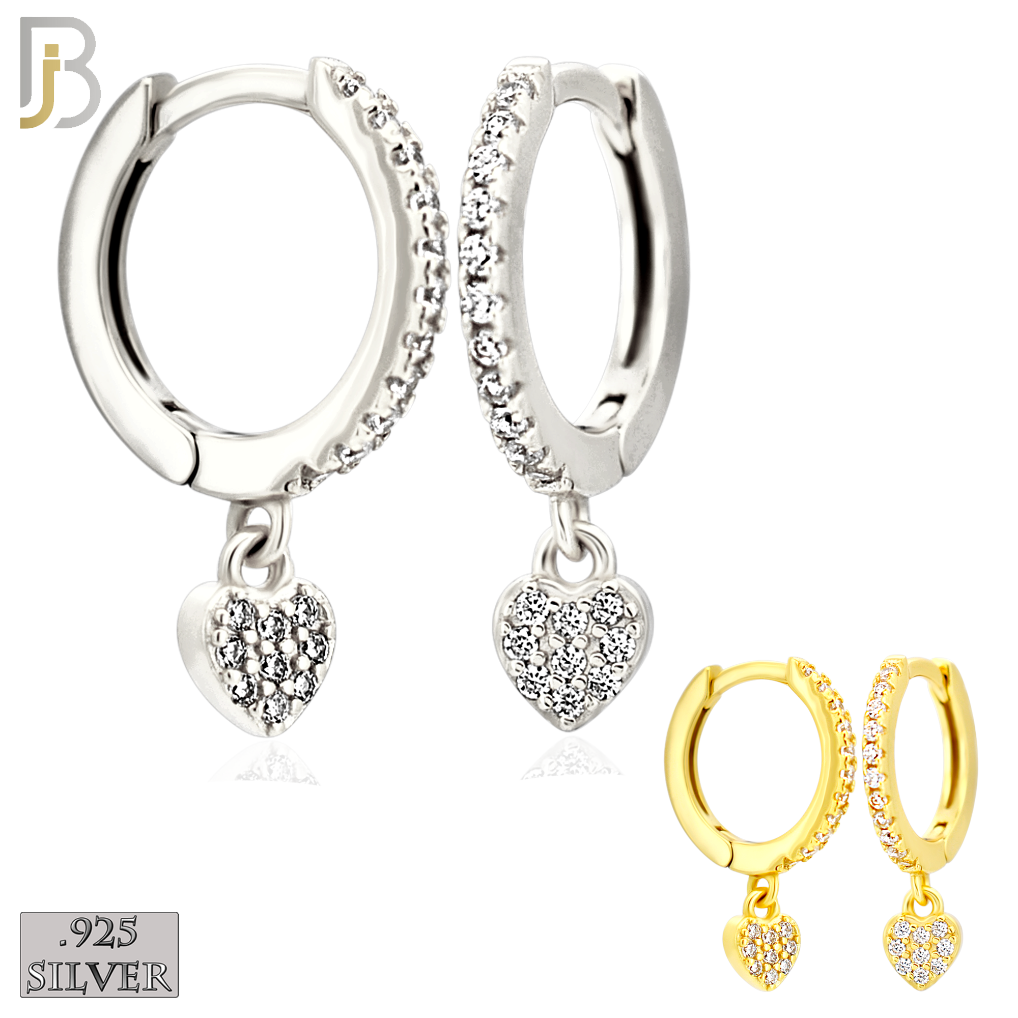 925-ES443 - 925 Sterling Silver Dangling Heart Huggies Earring with Multi Zircon image 0