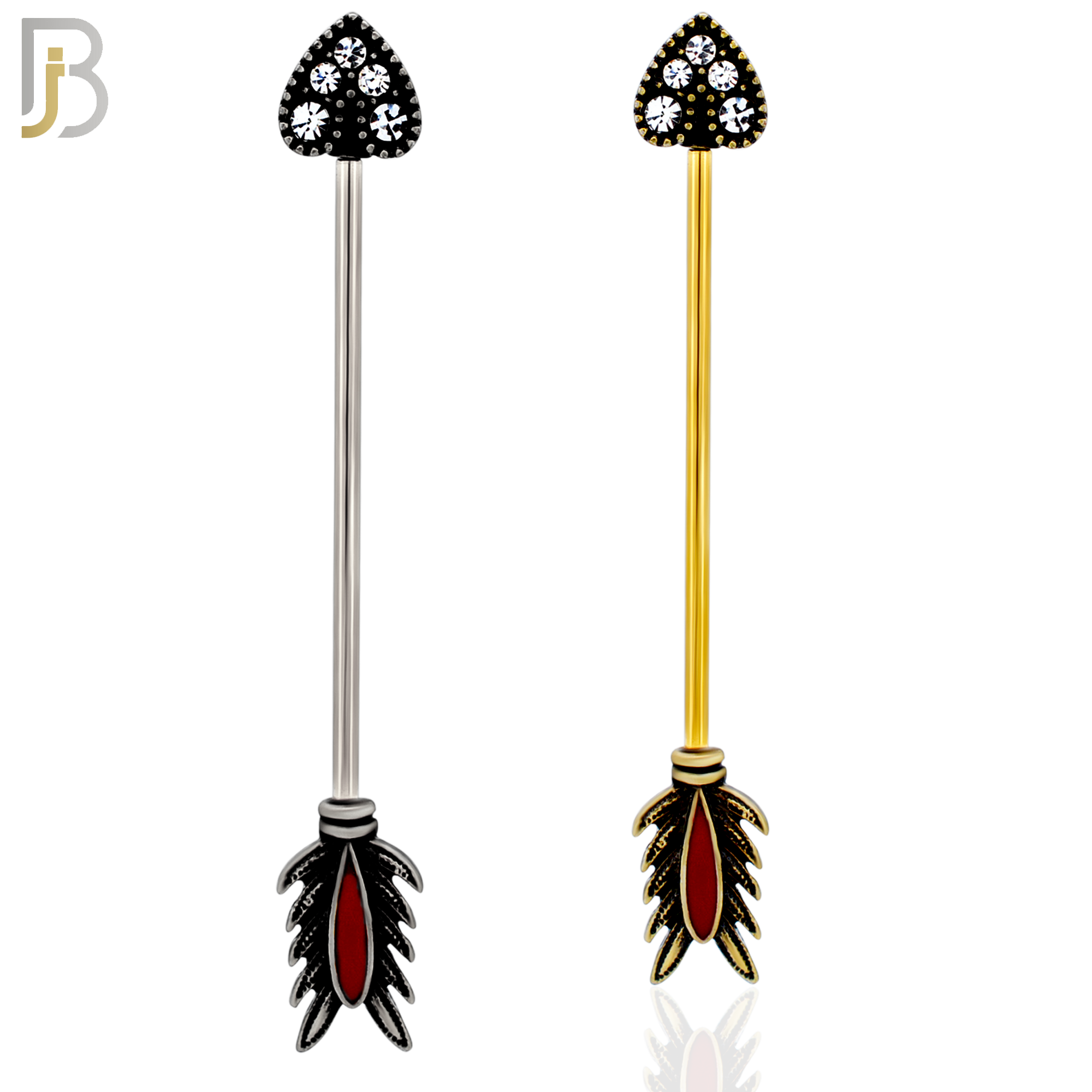 BB45 - 316 Stainless Steel Tribal Heart Shaped Head with (5) CZ Arrow Industrial Barbell (PACK OF 4) image 0