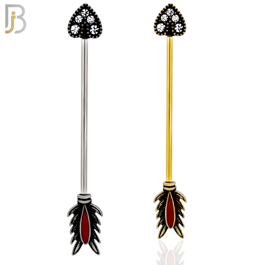 BB45 - 316 Stainless Steel Tribal Heart Shaped Head with (5) CZ Arrow Industrial Barbell (PACK OF 4) image 0