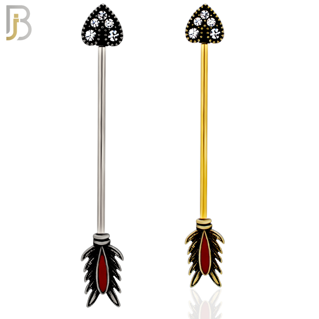 BB45 - 316 Stainless Steel Tribal Heart Shaped Head with (5) CZ Arrow Industrial Barbell (PACK OF 4) image 0