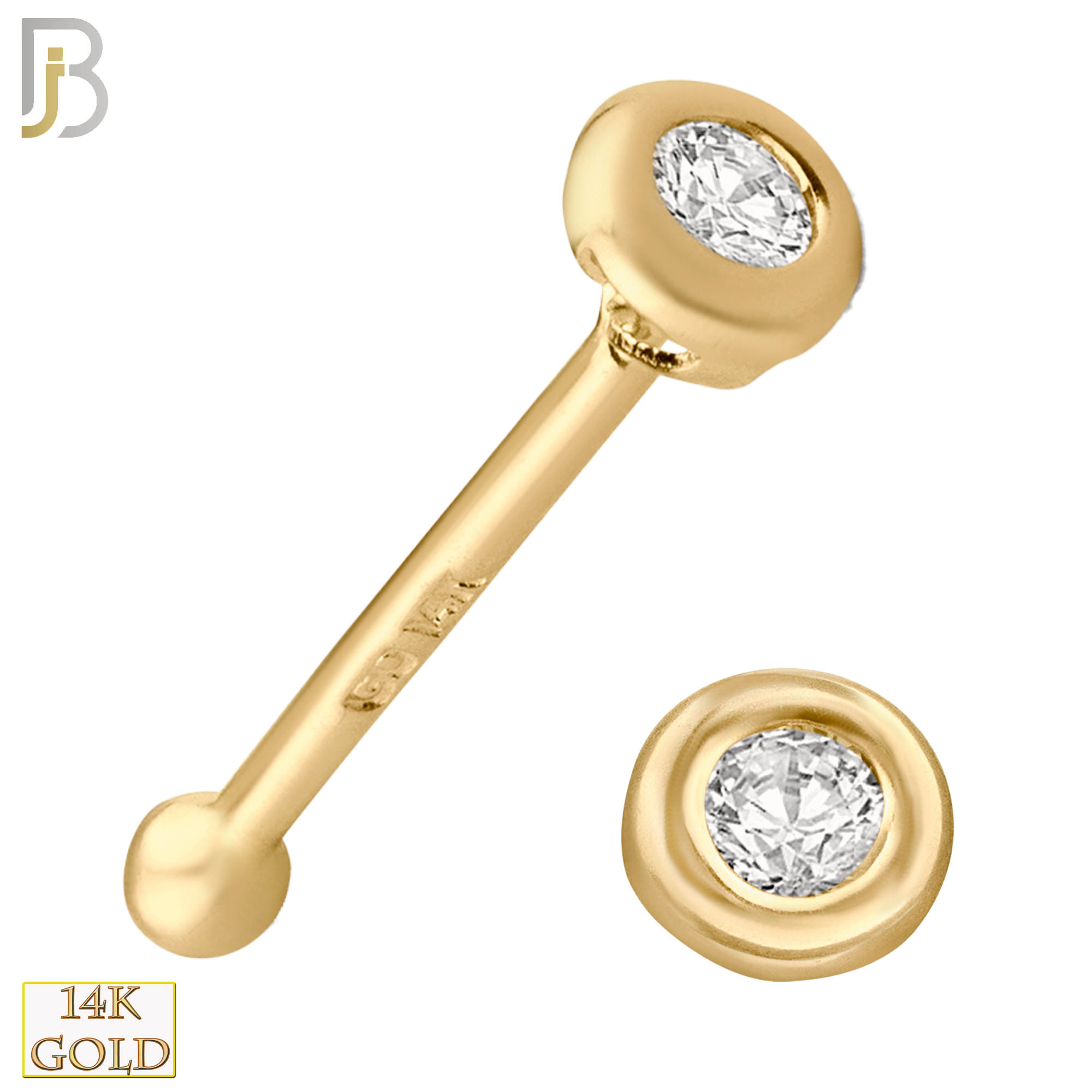 14-NR19BYC - 14k Yellow Gold Nose Bone with Round Cubic Zirconia in Bezel Setting image 0