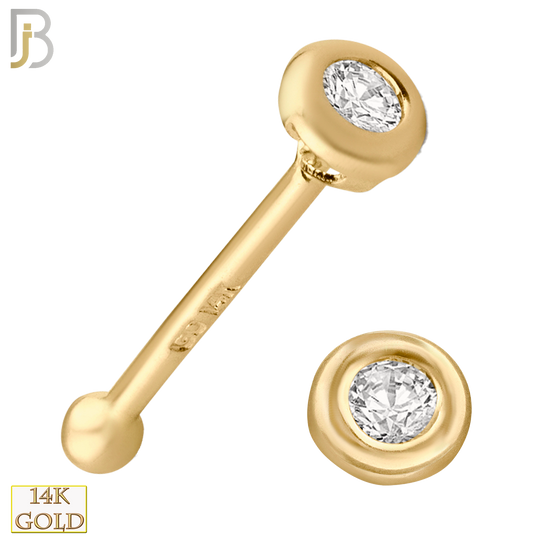 14-NR19BYC - 14k Yellow Gold Nose Bone with Round Cubic Zirconia in Bezel Setting image 0