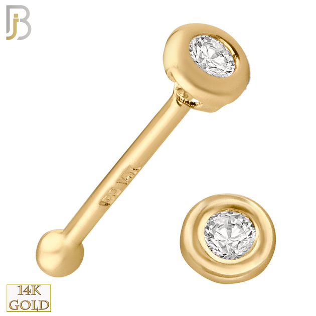 14-NR19BYC - 14k Yellow Gold Nose Bone with Round Cubic Zirconia in Bezel Setting image 0