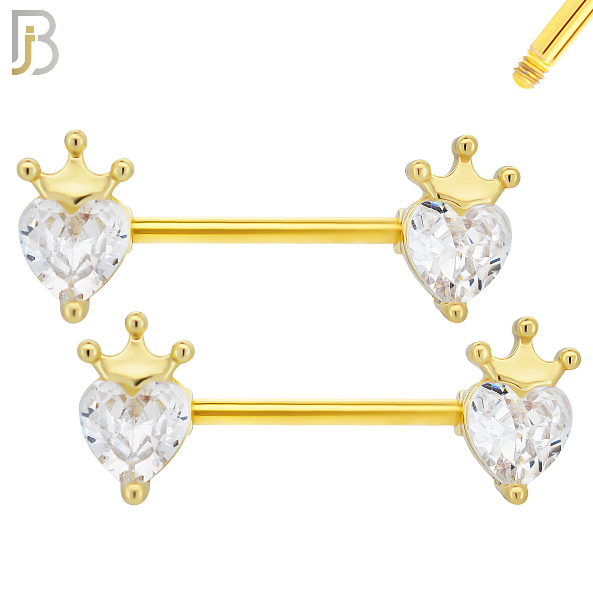 NP44 - 316L Surgical Steel Heart Shaped CZ with Crown Nipple Ring Piercing Pair image 2
