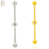 BB28 - 316L Surgical Steel Screw Bar with Brass Flower Design Barbell Industrial (PACK OF 4) image 0