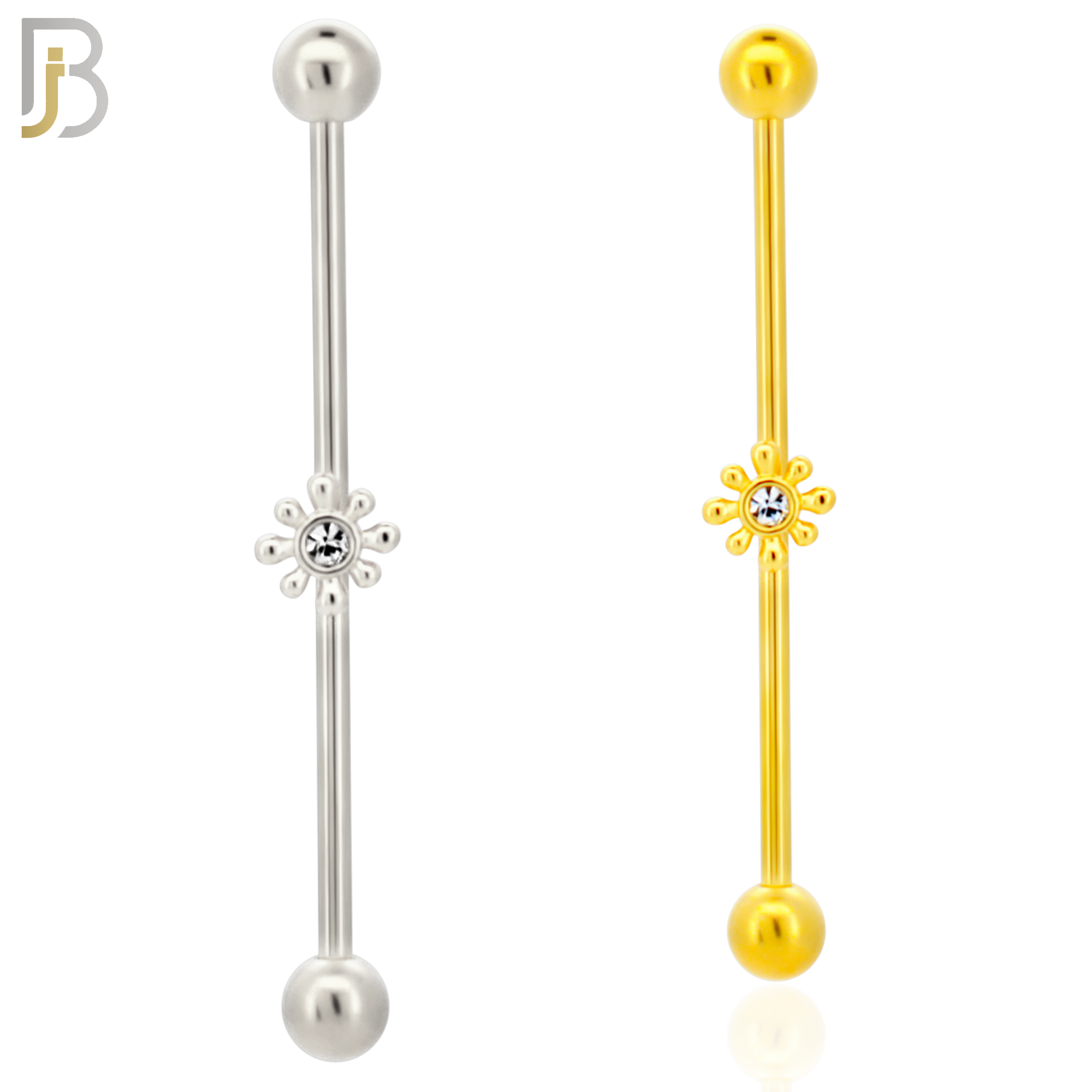 BB28 - 316L Surgical Steel Screw Bar with Brass Flower Design Barbell Industrial (PACK OF 4) image 0