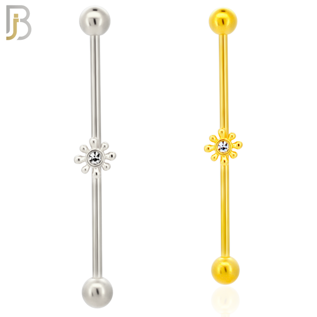 BB28 - 316L Surgical Steel Screw Bar with Brass Flower Design Barbell Industrial (PACK OF 4) image 0