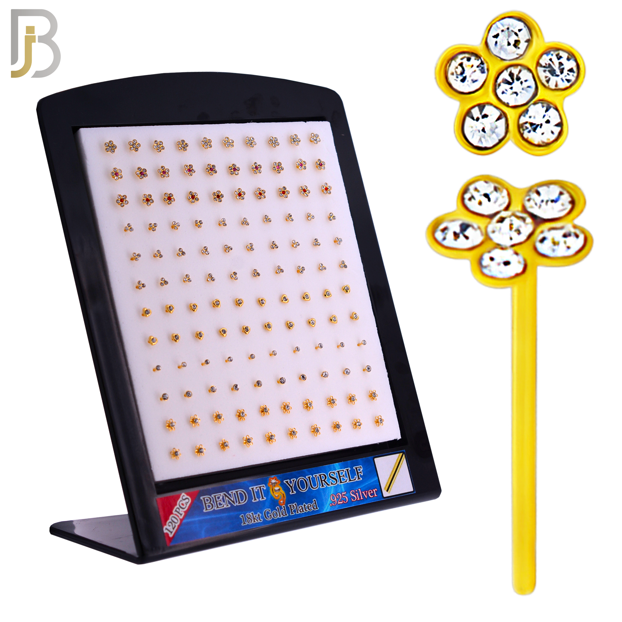 925-PK-NR08SY - 120 pcs, 18k Gold Plated Sterling Silver, Bend it Yourself Nose Studs, 22g Thickness, Assorted Shapes Packages image 0