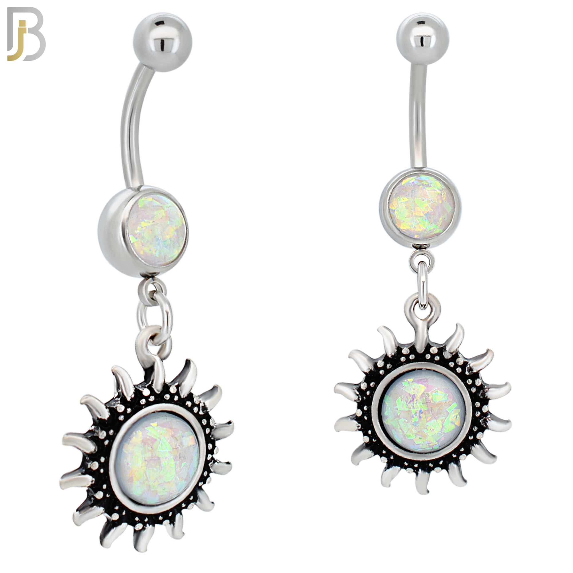 N028 - 316L Stainless Steel Dangling Opal Sun Design Belly Ring with 4mm Screw Ball image 0