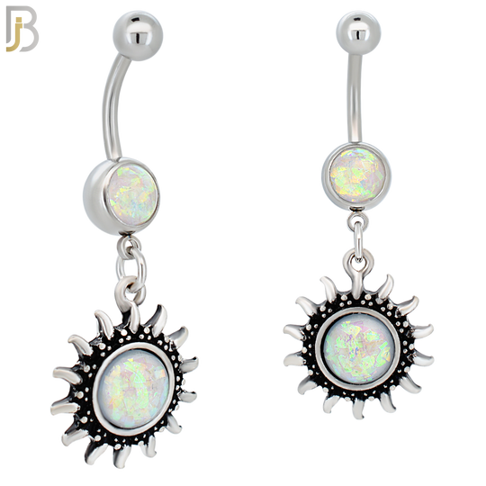 N028 - 316L Stainless Steel Dangling Opal Sun Design Belly Ring with 4mm Screw Ball image 0