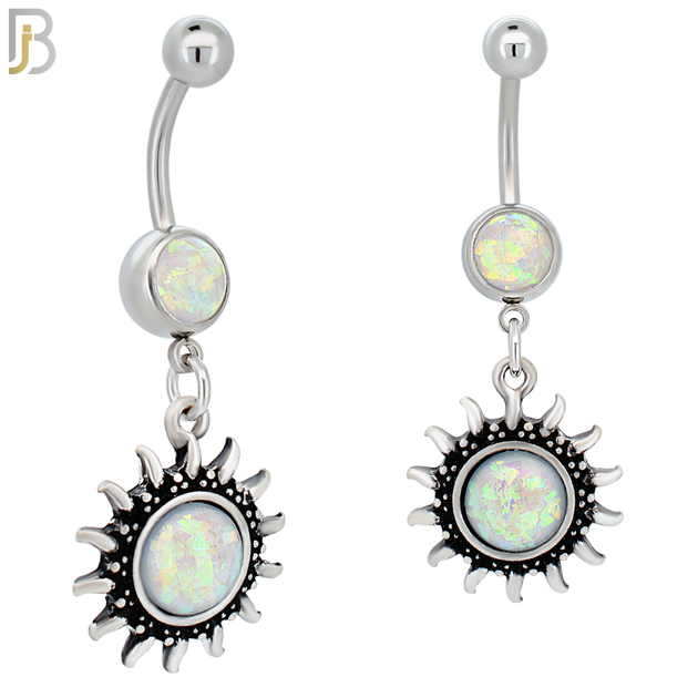 N028 - 316L Stainless Steel Dangling Opal Sun Design Belly Ring with 4mm Screw Ball image 0