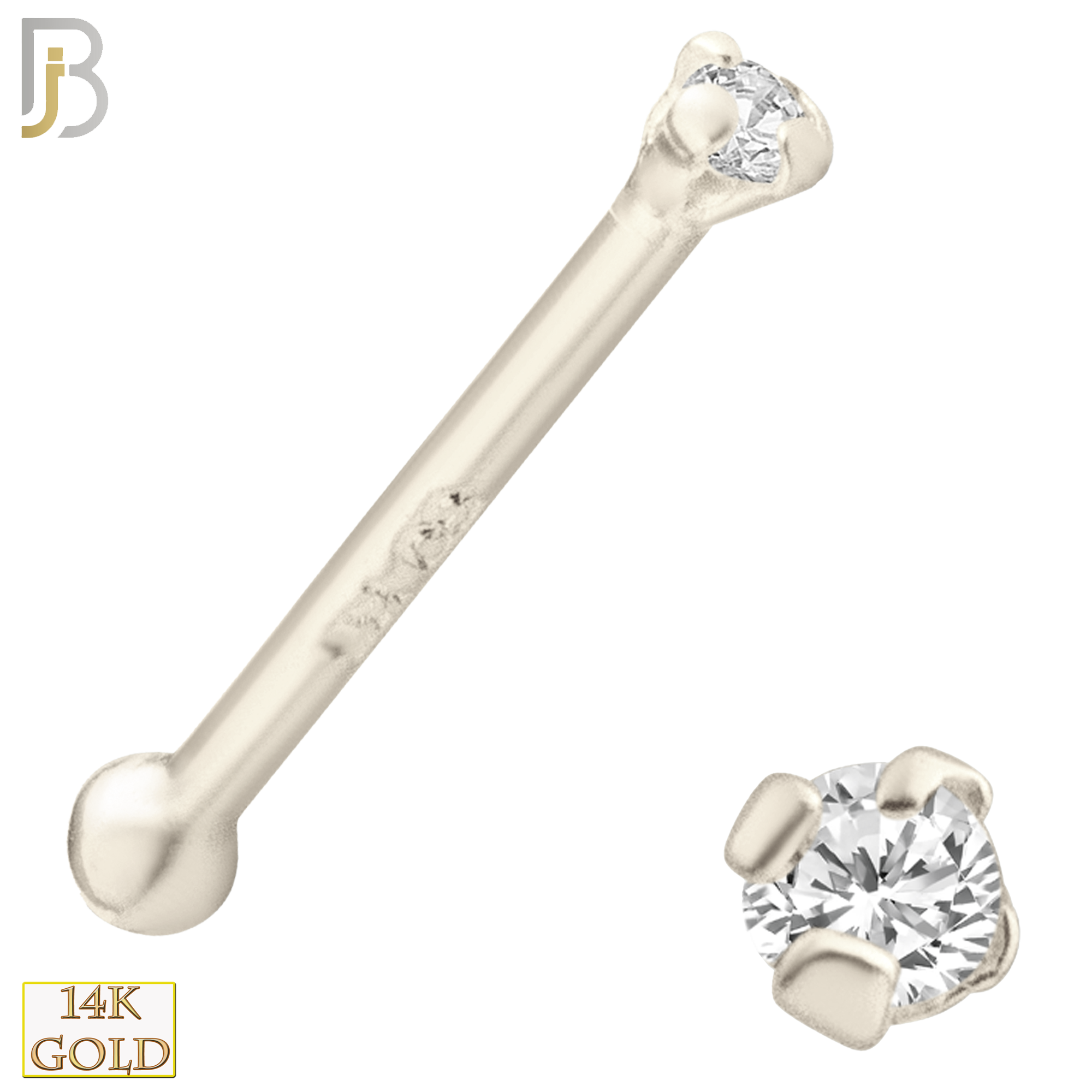 14-NR01D – 20g 14k Solid Gold Prong Setting  Round SI1 Real Diamond Nose Ring Bone image