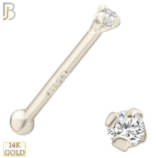 14-NR01D – 20g 14k Solid Gold Prong Setting  Round SI1 Real Diamond Nose Ring Bone image